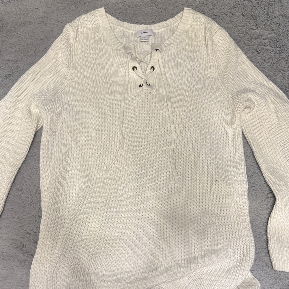 Old Navy Cream Lace-Up Knit Sweater